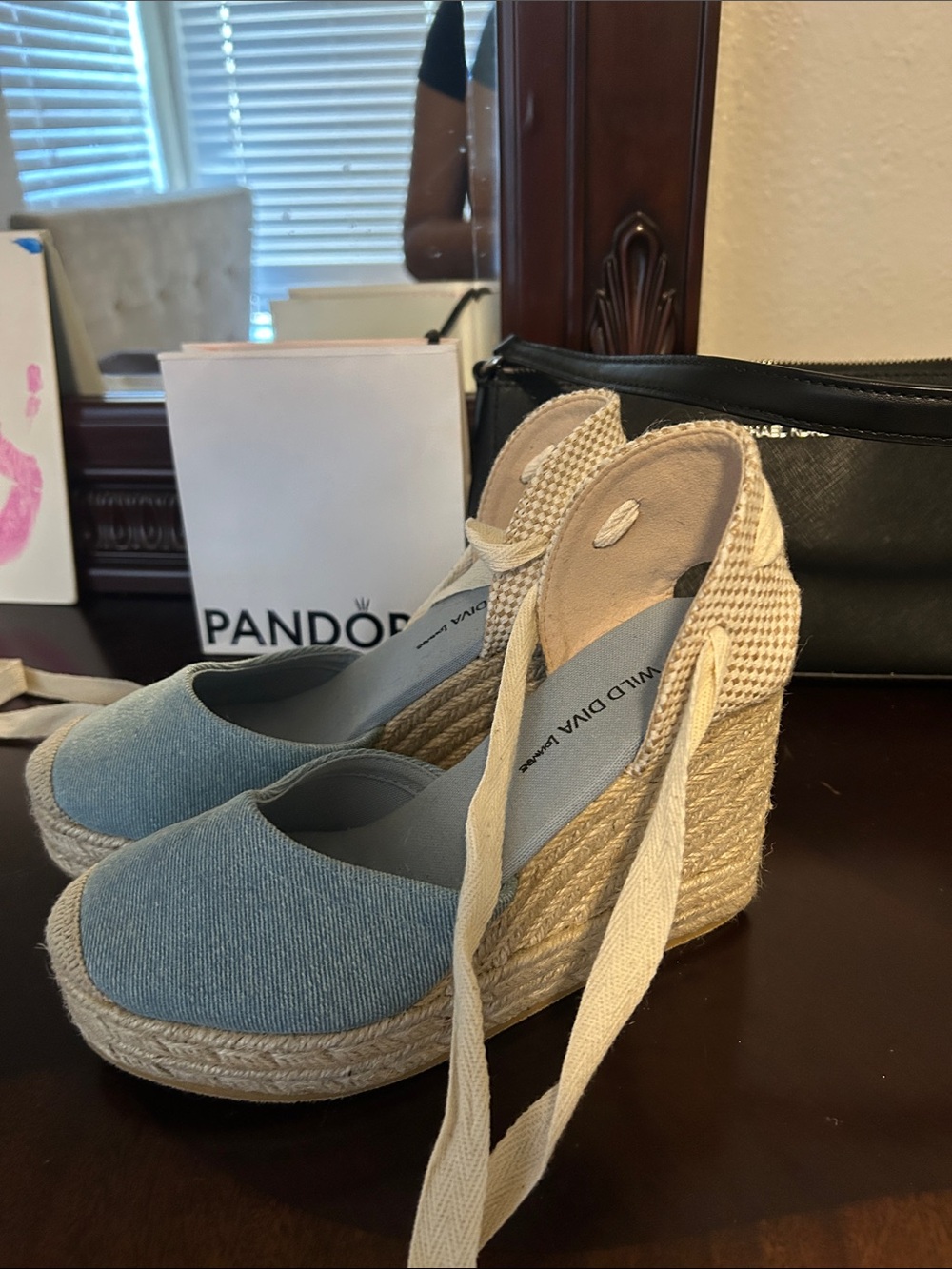 Wild Diva Light Blue Espadrille Wedge Tie-Up Sandals
